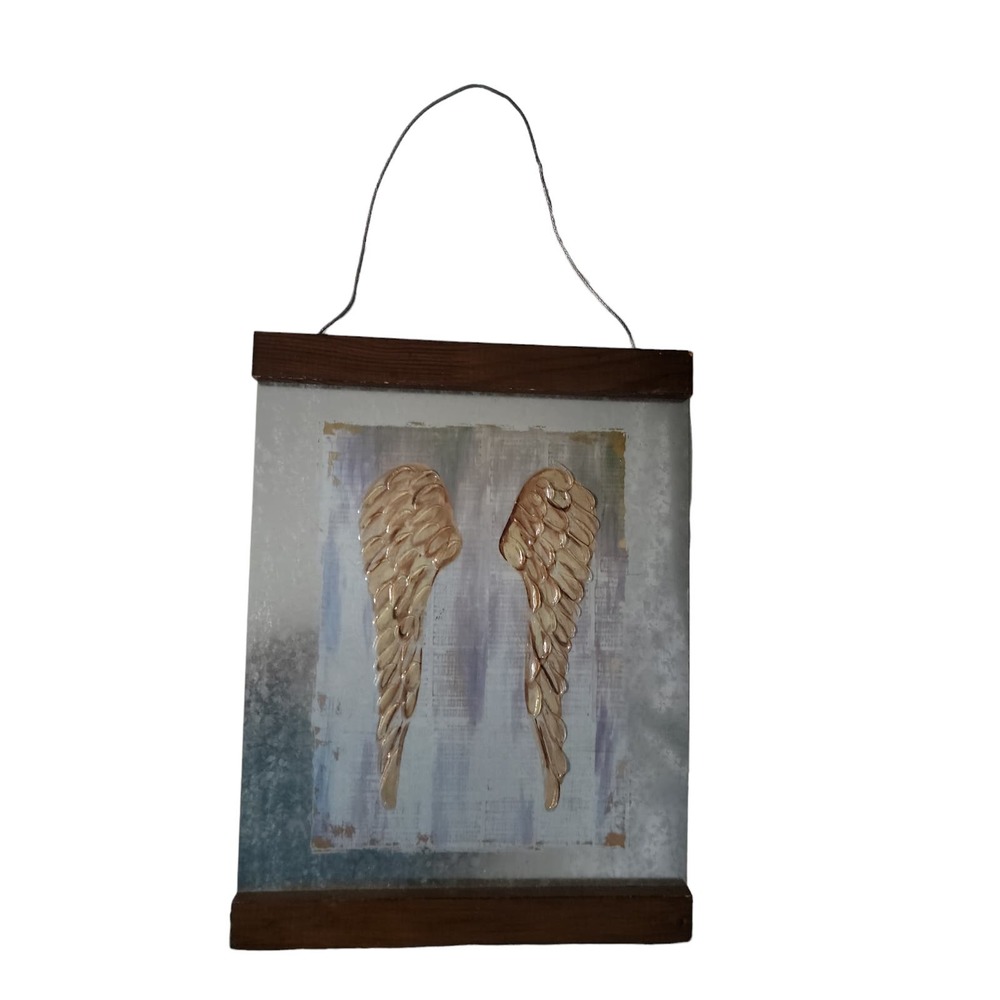 Art painted angel wings‎ on silver metal wood wall art